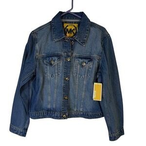 Michael Kors Women's Stone Wash Denim Blue Jacket Large Long Sleeve NWT